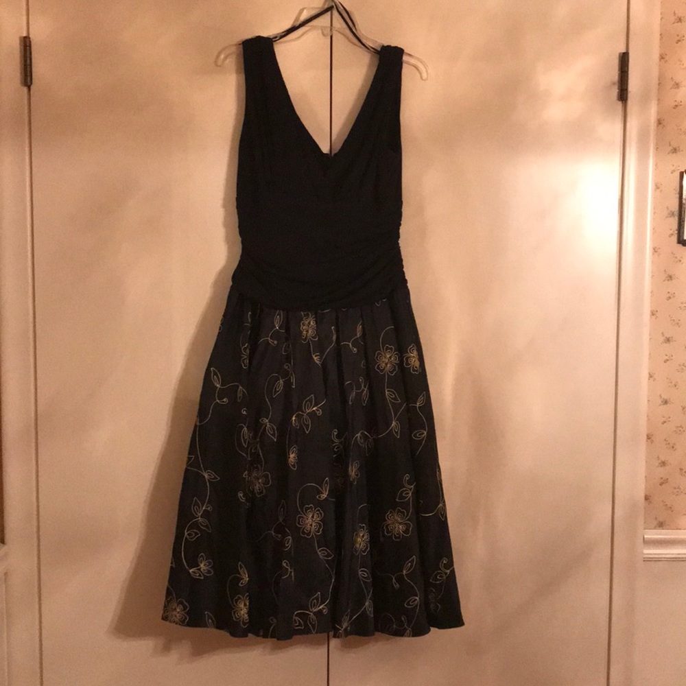Black & Gold Tea Length Cocktail Dress